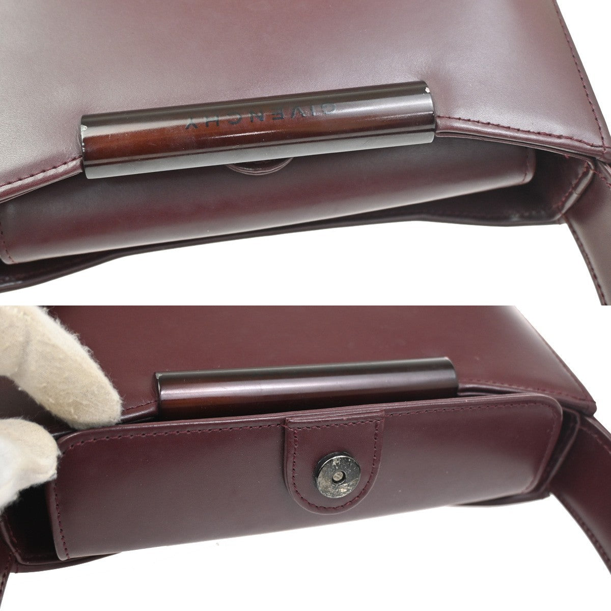 GIVENCHY Logo Top Handle Hand Bag Leather Canvas Burgundy 05KC527