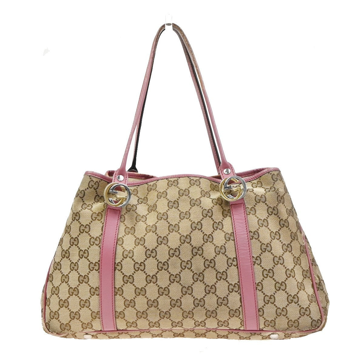 GUCCI GG Canvas Shoulder Tote Bag Leather Canvas Beige Pink Italy 02CB011