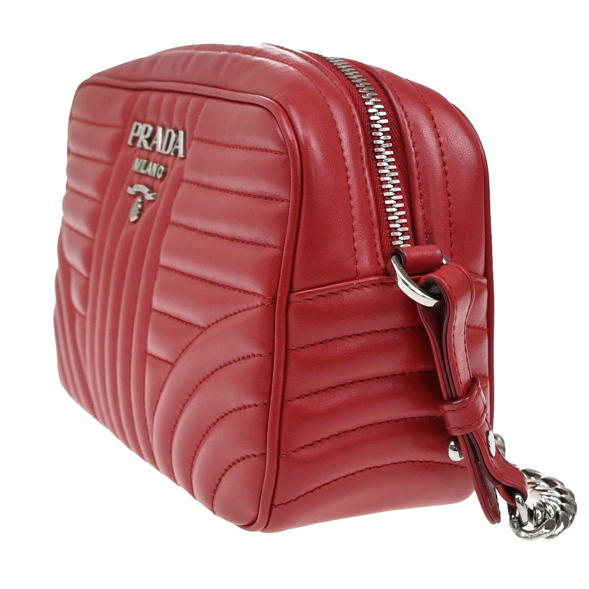 PRADA Logo Diagramme Mini Chain Shoulder Bag Leather Red SHW Italy 46RL099