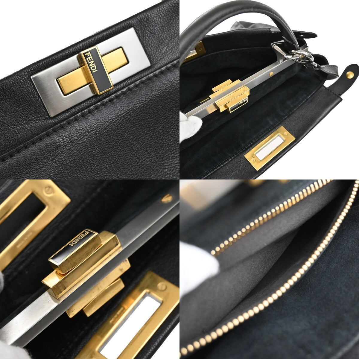 FENDI Logo Peekaboo 2Way Shoulder Hand Bag Leather Black Italy 85EE301