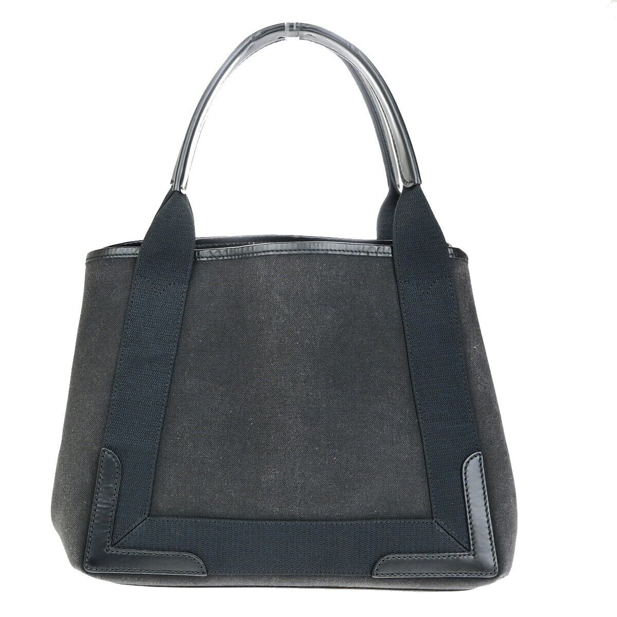 BALENCIAGA Navy Cabas S Hand Tote Bag Canvas Leather Black SHW Italy 32ED210