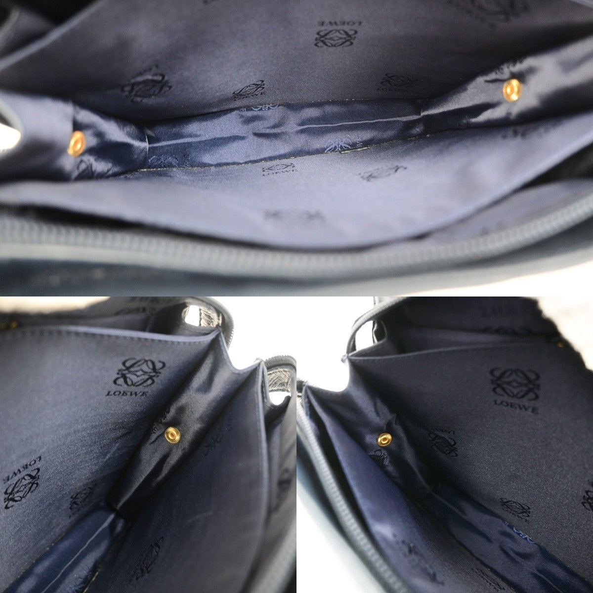 LOEWE Logo Anagram Shoulder Hand Bag Leather Navy Blue GHW Spain 66YJ270