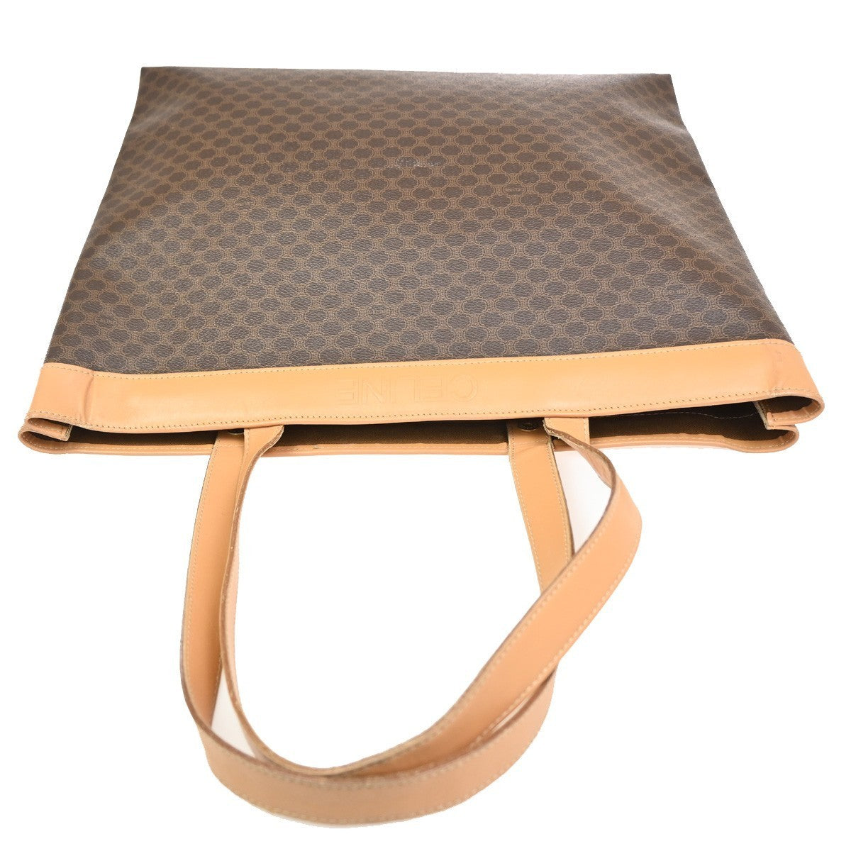 CELINE Logo Macadam Pattern Shoulder Tote Bag PVC Leather Brown GHW 31KC466