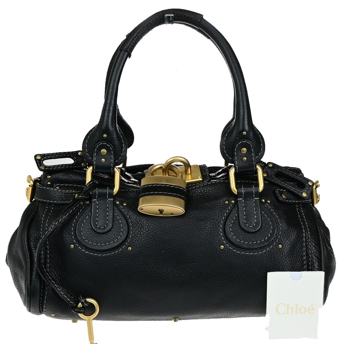 CHLOE Logo Paddington Shoulder Hand Bag Leather Black GHW Italy 38RK781