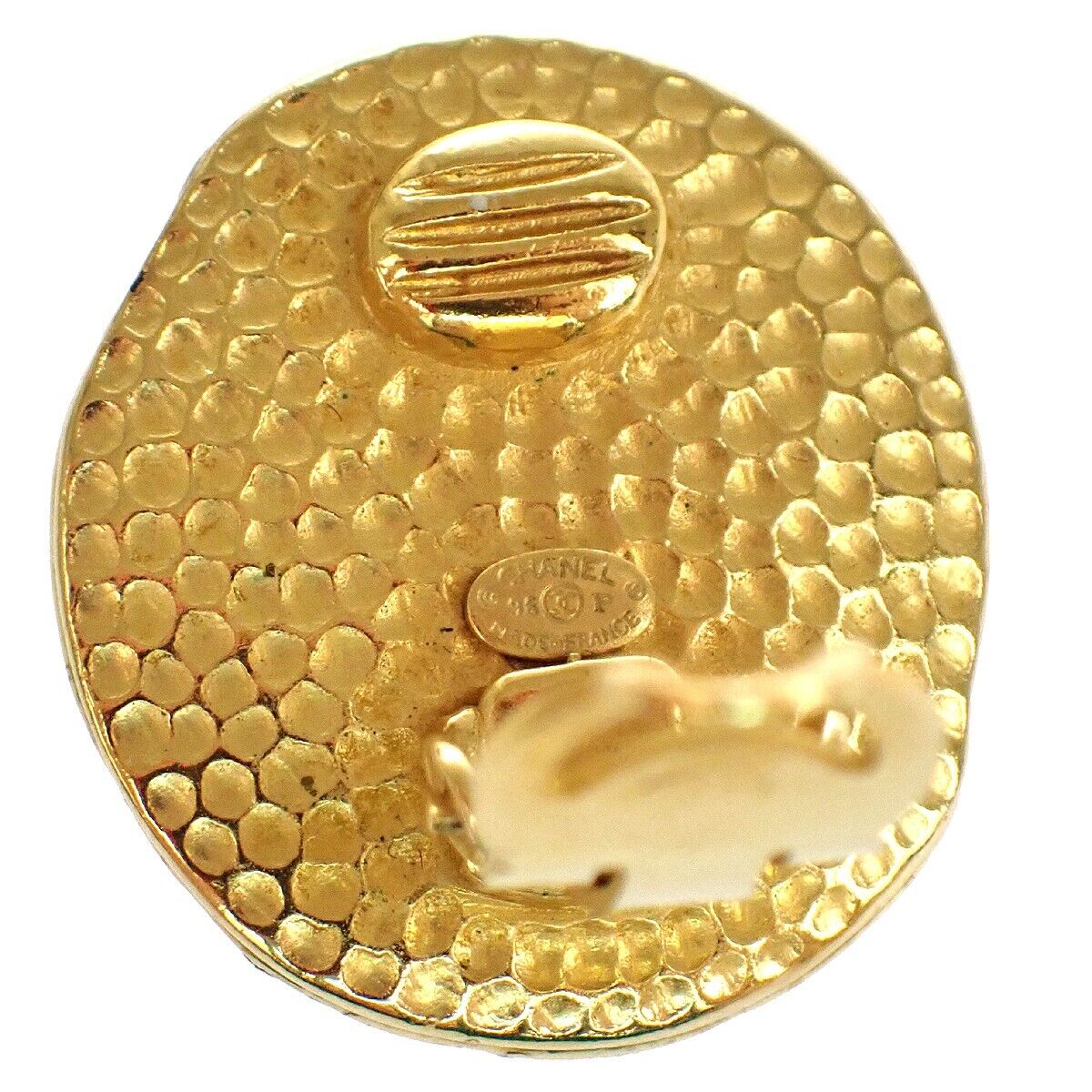 CHANEL CC Round Button Earrings Clip-On 96P Gripoix Clear GHW France VTG 87RH466