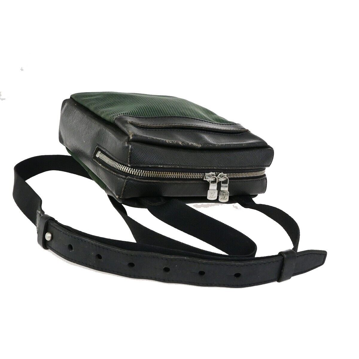 LOUIS VUITTON Sayan Shoulder Bag Taiga leather Canvas Khaki Black M30902 05SJ556