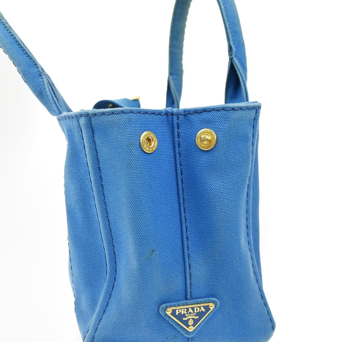 PRADA Logo CANAPA 2Way Shoulder Hand Bag Canvas Leather Blue Azzurro GHW 35KC772