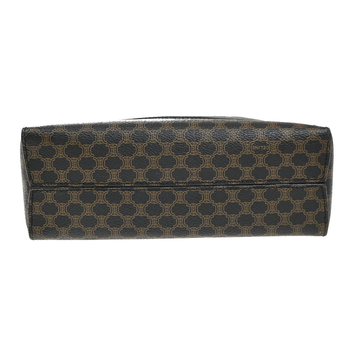 CELINE Logo Macadam Pattern Hand Bag PVC Leather Brown Black GHW 67EG145