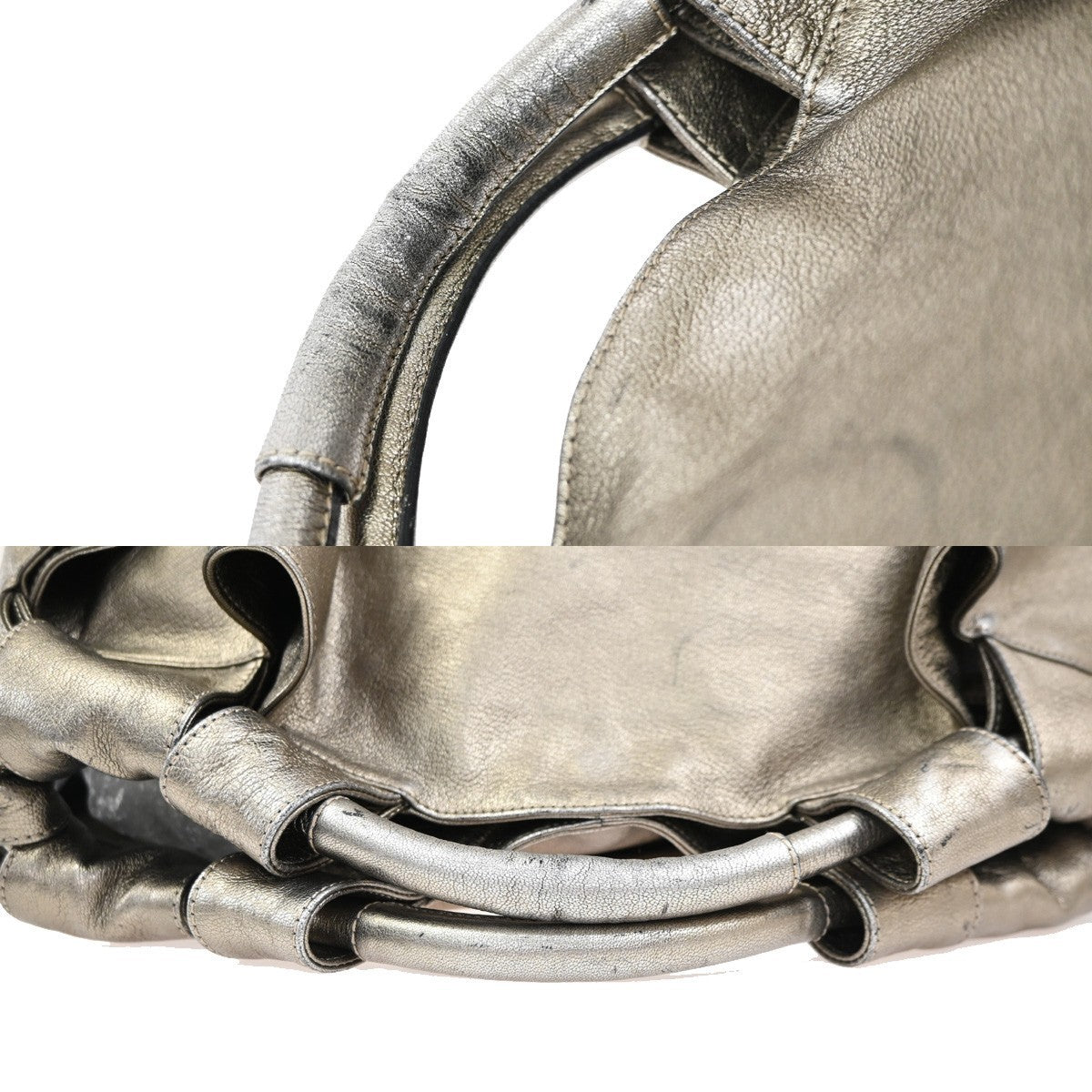 LOEWE Logo Nappa Aire Tote Hand Bag Leather Metallic Gray SHW Spain 80YH999