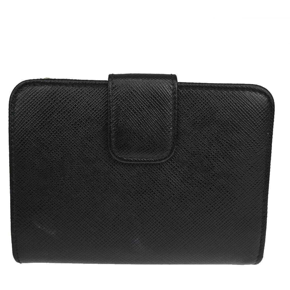 PRADA MILANO Bifold Wallet Purse Saffiano Leather Black Nero Gold Italy 86YD961