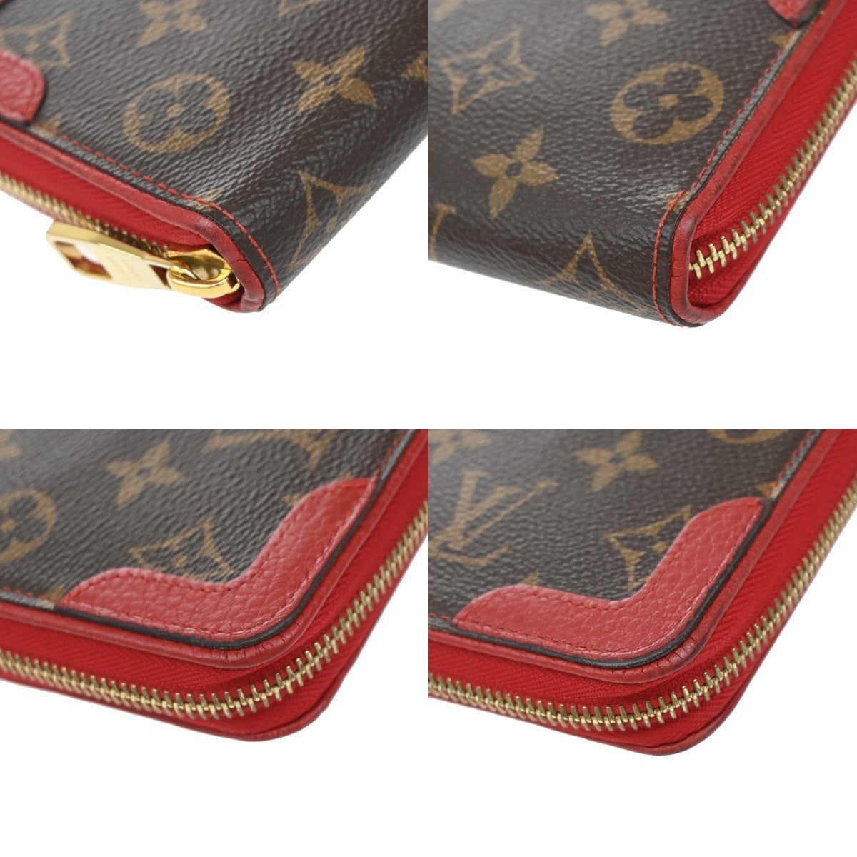 LOUIS VUITTON LV Long Zippy  Wallet Monogram Retiro Brown Red M61187 80KB377