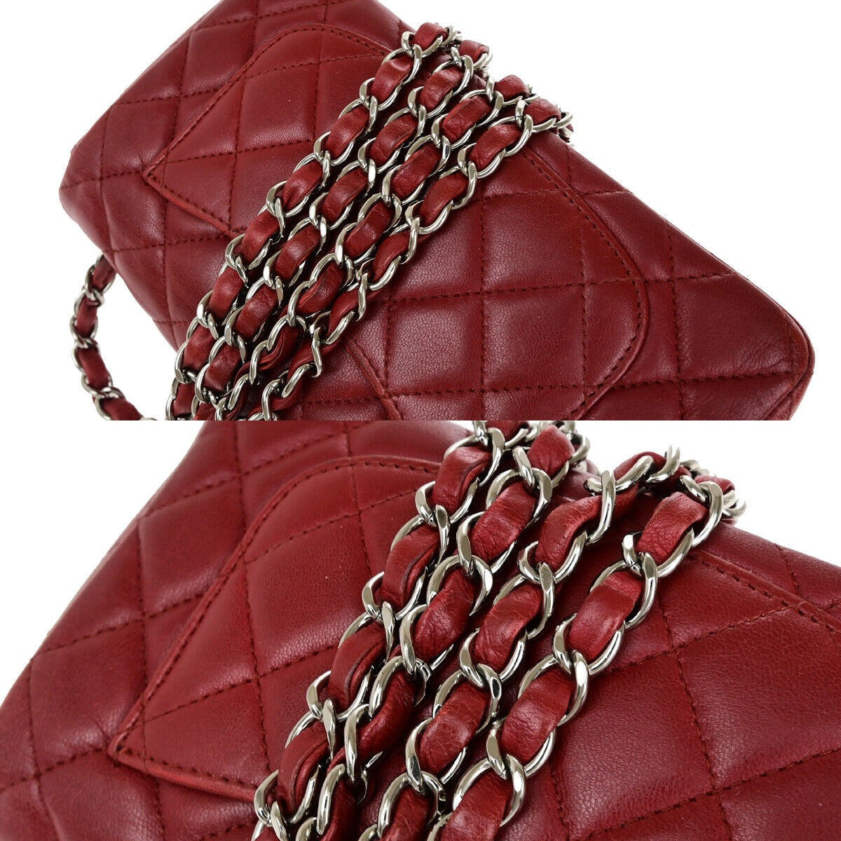 CHANEL CC Mini Matelasse Chain Shoulder Bag Leather Red SHW Italy 321RK069
