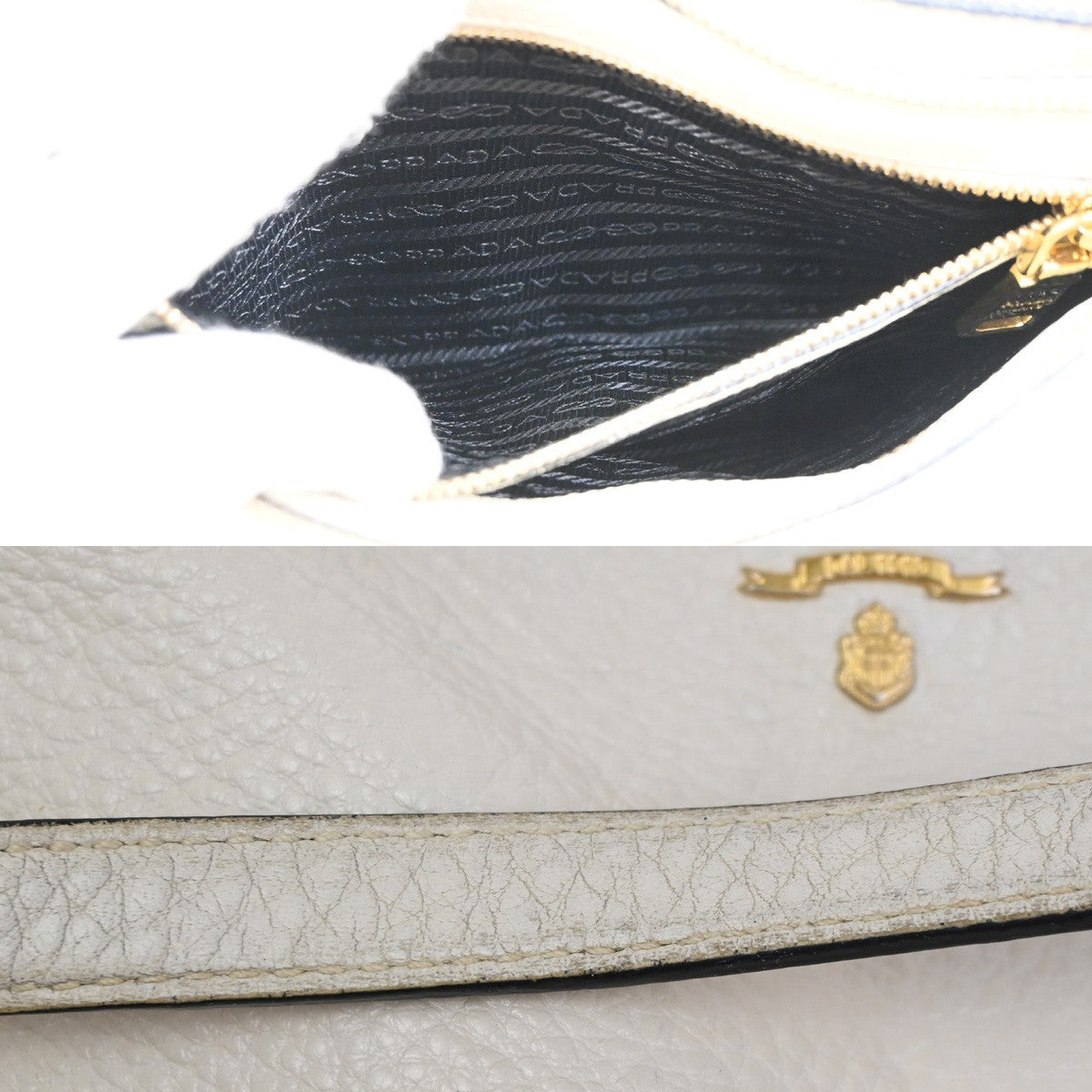 PRADA Logo Crossbody Mini Shoulder Bag Vitello Daino Leather White GHW 76KC639