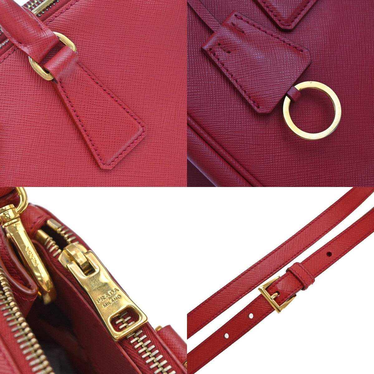 PRADA Logo Saffiano 2Way Shoulder Hand Bag Leather Red GHW 95RF247