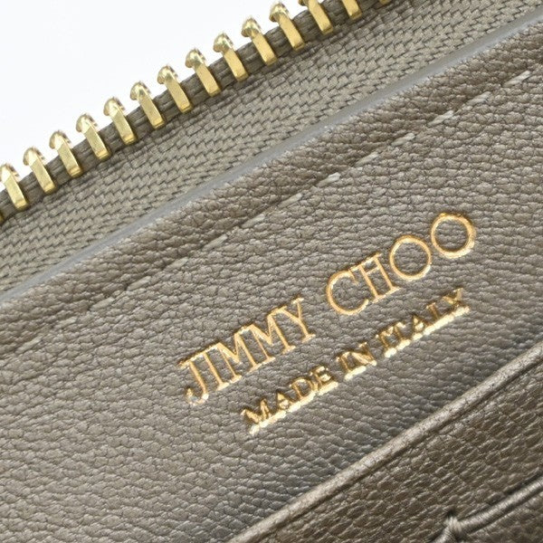 JIMMY CHOO Star Studs Zipper Long Wallet Leather Brown Gold Italy 64KP311