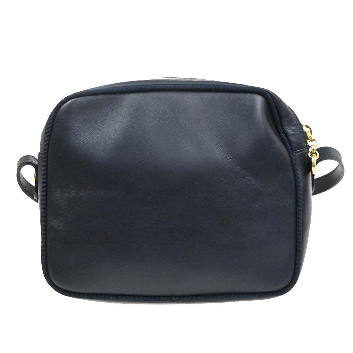 SALVATORE FERRAGAMO Logo Vara Shoulder Bag Leather Navy Blue GHW Italy 09MA547