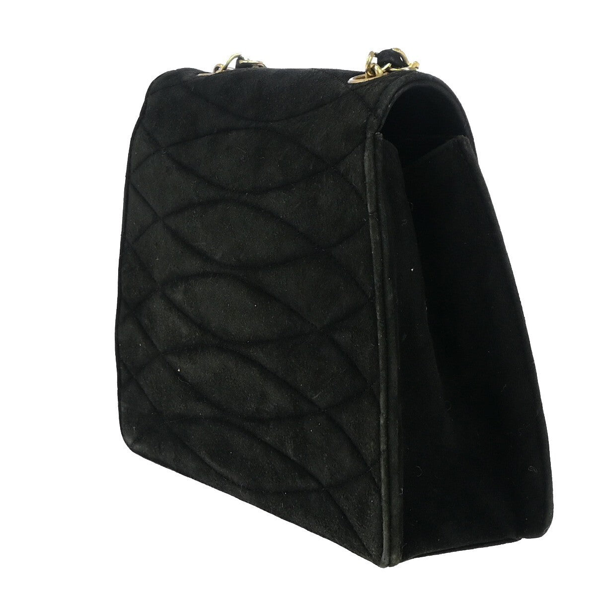 CHANEL CC Logo Velvet Chain Shoulder Bag Suede Leather Black Vintage 683RK554