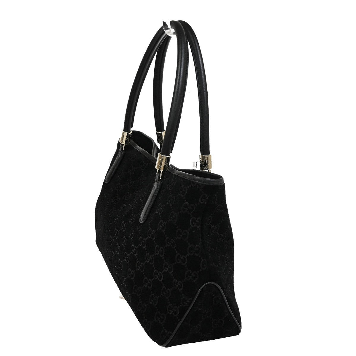GUCCI GG Logo Sherry Line Shoulder Hand Bag Suede Leather Black Italy 10CA953