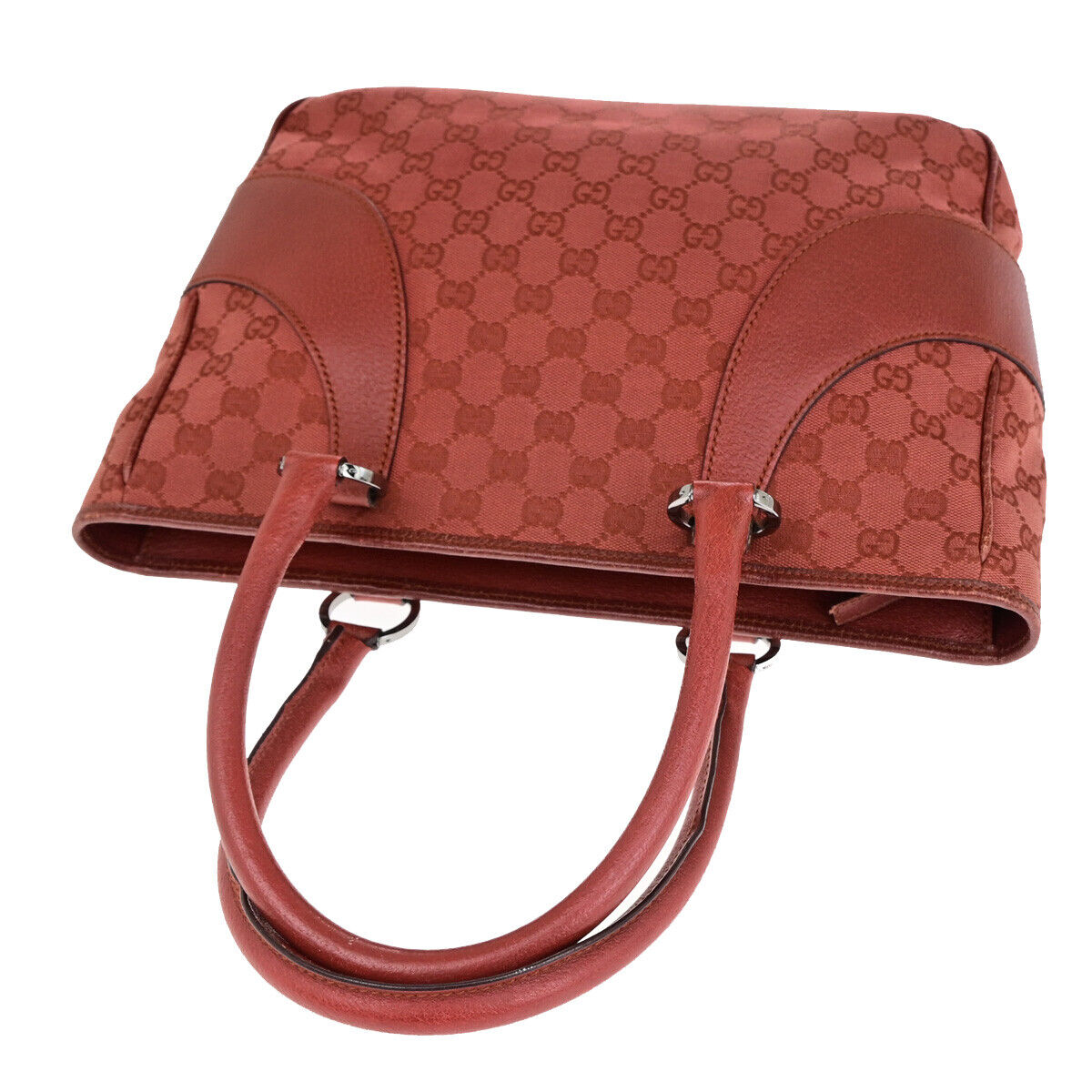 GUCCI Logo GG Pattern Shoulder Tote Bag Canvas Leather Red SHW Italy 64YG595