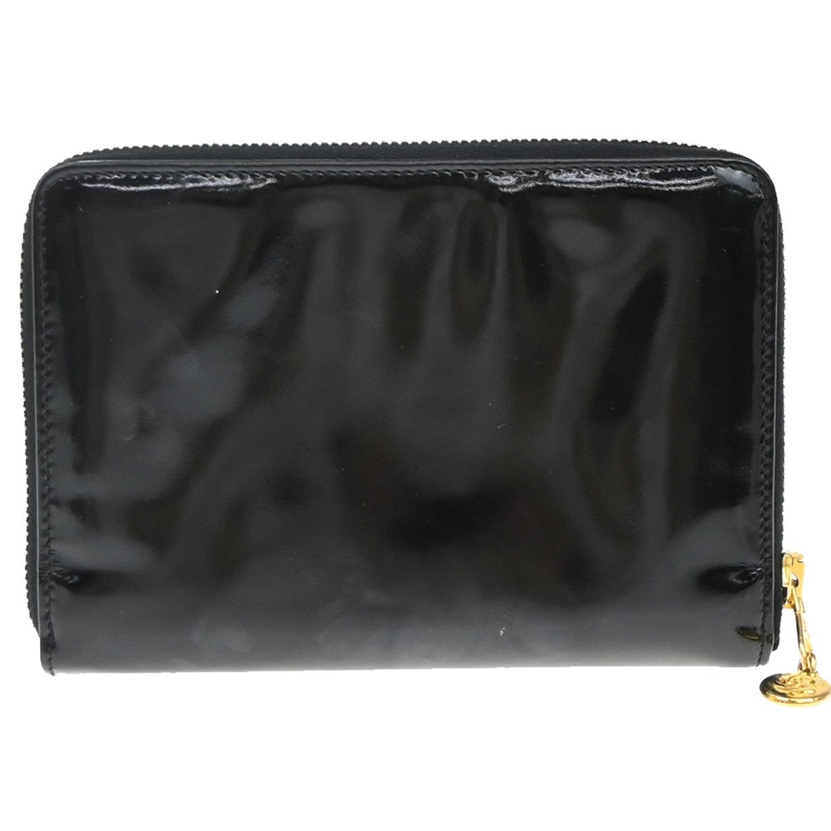CHANEL CC Logo Zipper Around Wallet Patent Leather Black Italy Vintage 05EG064