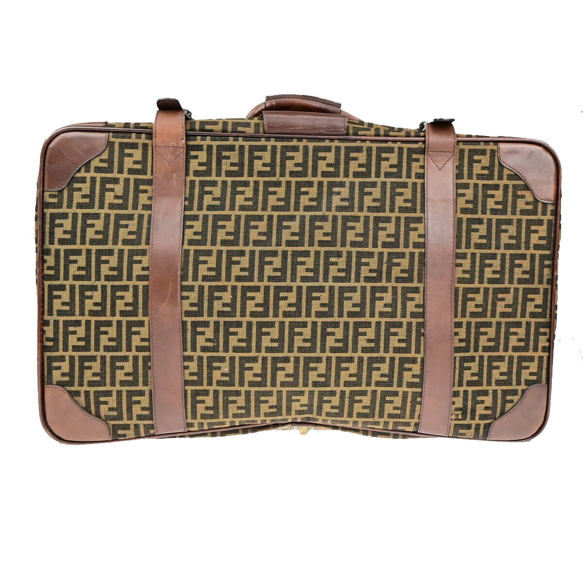 FENDI Logo Zucca Pattern Suitcase Travel Hand Bag Canvas Leather Brown 36YG733
