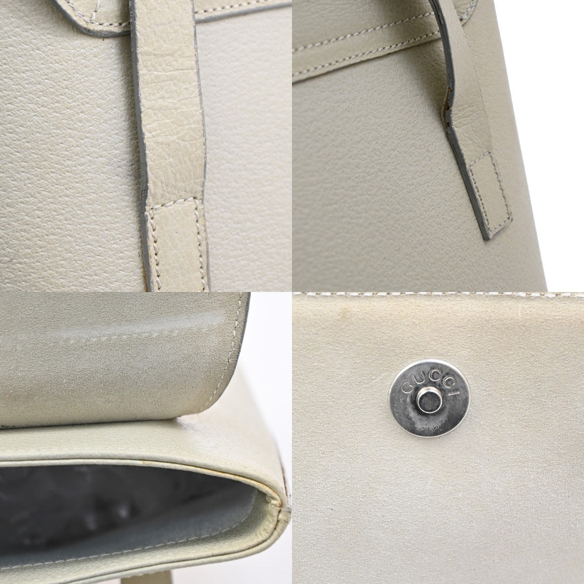GUCCI Logo GG Pattern Shoulder Hand Bag Leather Suede White 05CA481