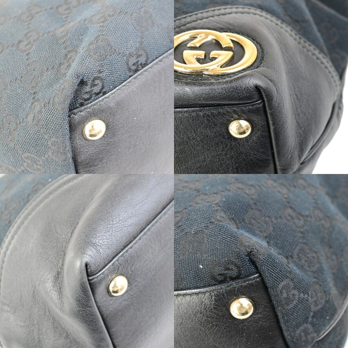 GUCCI Logo GG Pattern Shoulder Tote Bag Canvas Leather Black Italy 33FB339