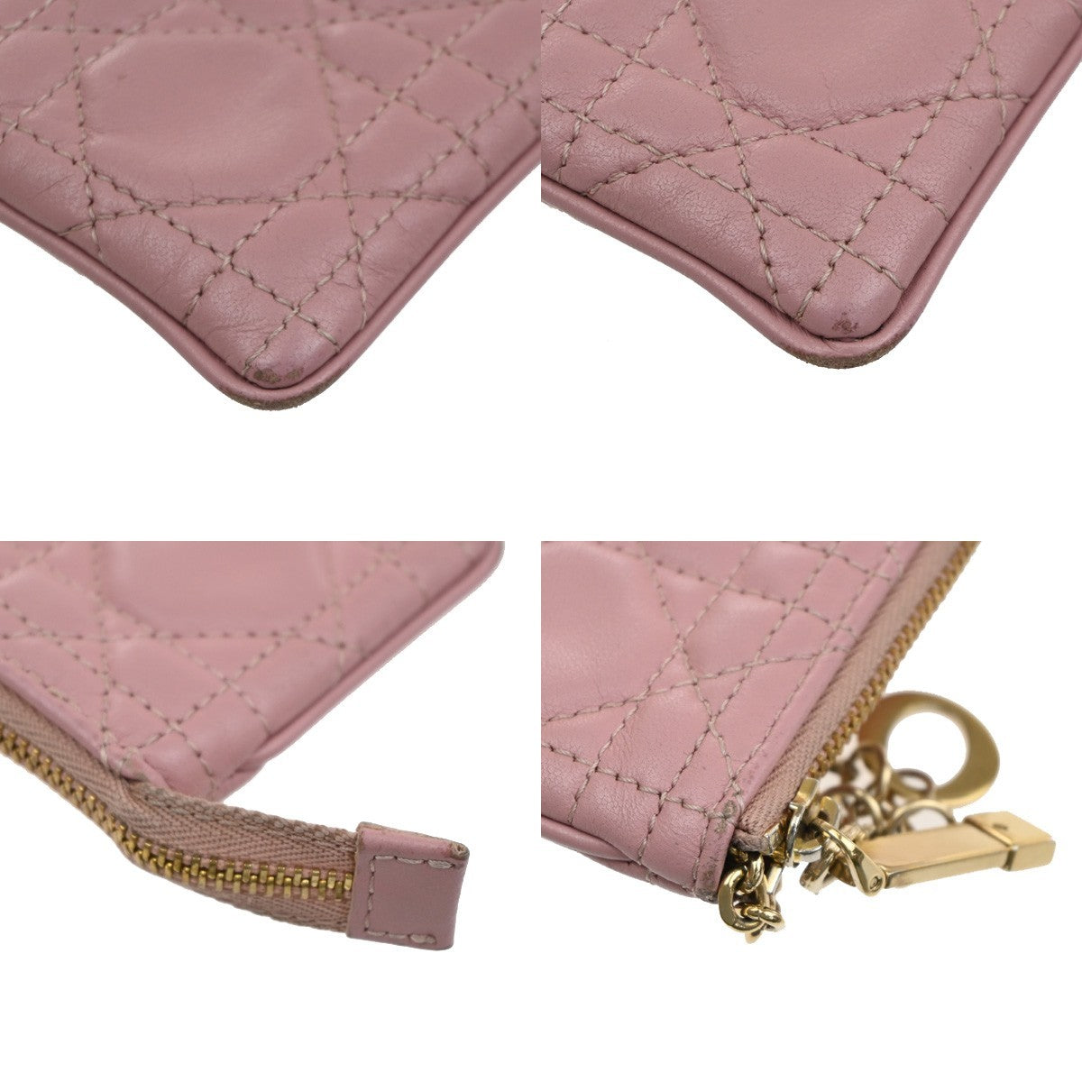 CHRISTIAN DIOR Logo Lady Cannage Coin Case Wallet Leather Pink GHW Italy 68MA622