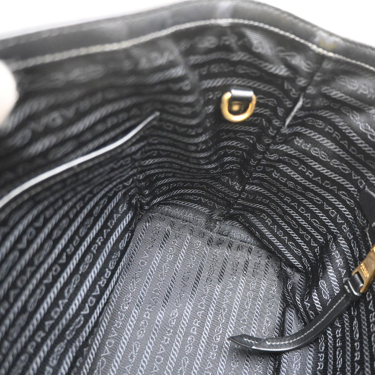 PRADA Logo Jacquard Shoulder Hand Bag Canvas Leather  Black GHW 30SA098