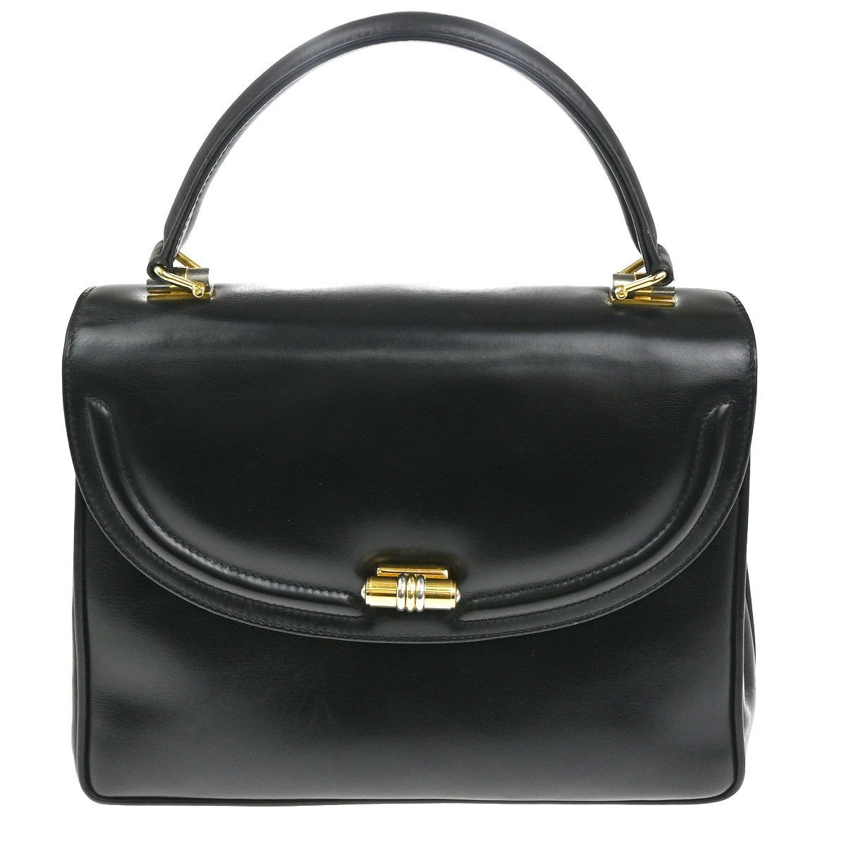 GUCCI Logo Top Handle Hand Bag Leather Black GHW Italy 62KC512