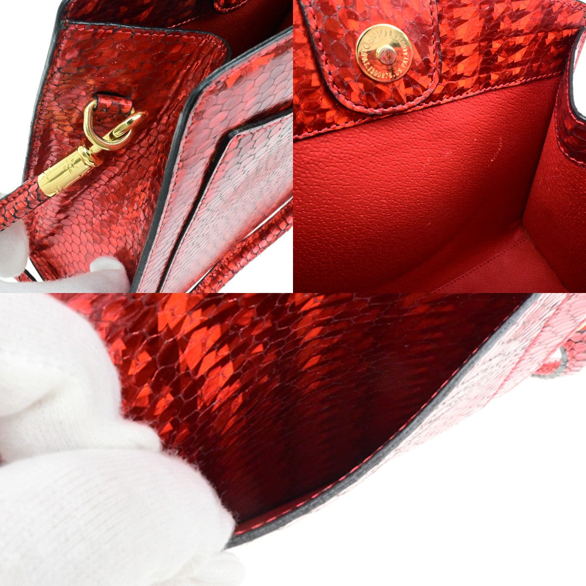 CELINE Logo Shoulder Bag Exotic Leather Red GHW Italy 65YH034