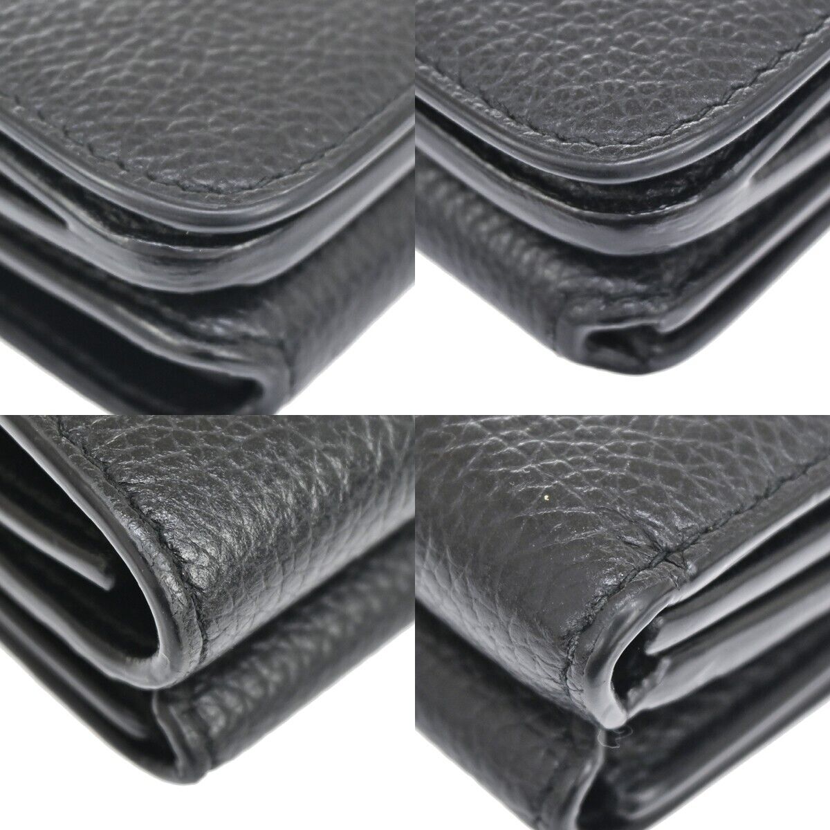 BALENCIAGA Logo Everyday Mini Trifold Wallet Purse Leather Black Italy 64HB612