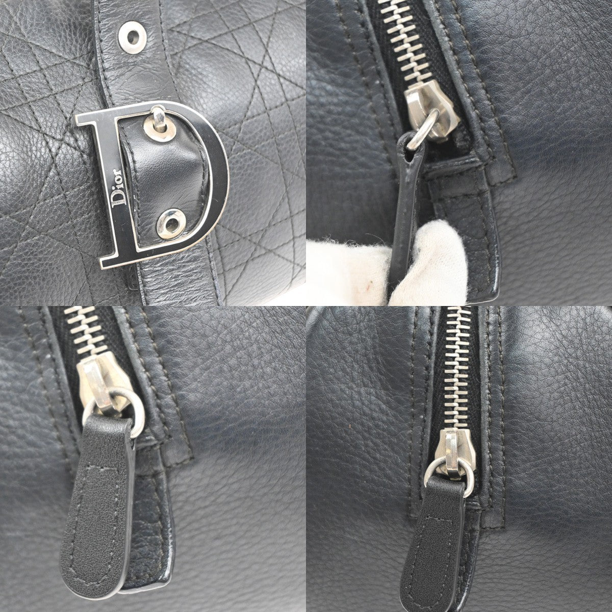 CHRISTIAN DIOR Logo Cannage Mini Boston Hand Bag Leather Black SHW Italy 96MA500