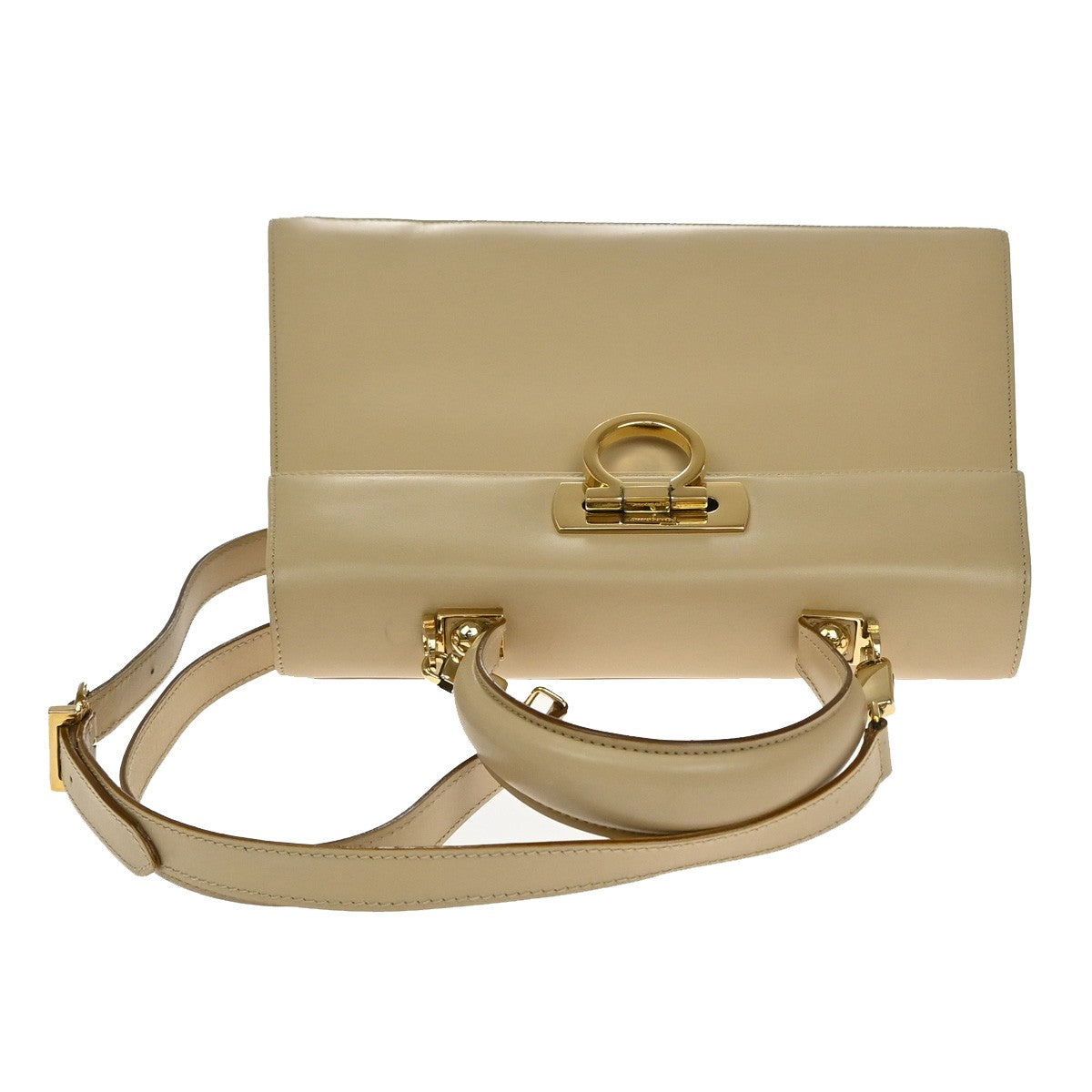 SALVATORE FERRAGAMO Gancini 2way Shoulder Hand Bag Leather Beige GHW 79RL329