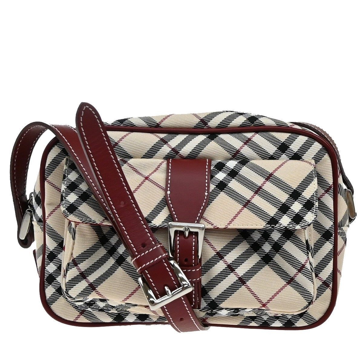 BURBERRY Logo Nova Check Shoulder Bag Canvas Leather Red Brown Japan 65EF694