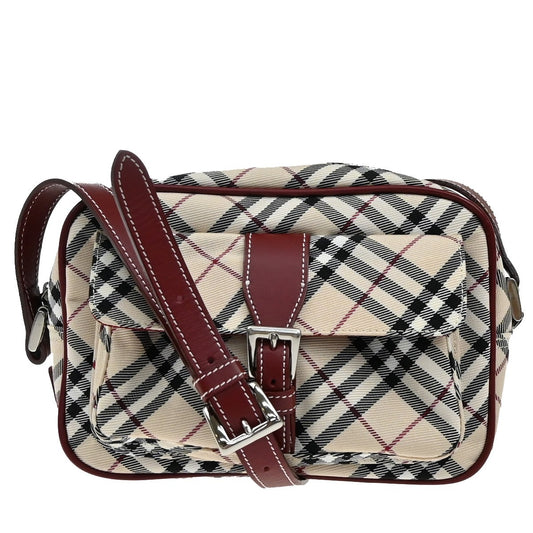 BURBERRY Logo Nova Check Shoulder Bag Canvas Leather Red Brown Japan 65EF694