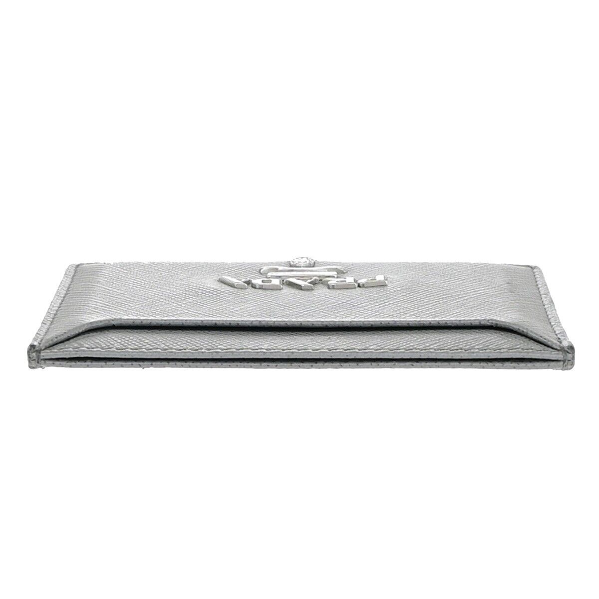 PRADA Logo Saffiano Card Case Leather Gray SHW Italy 60SJ353