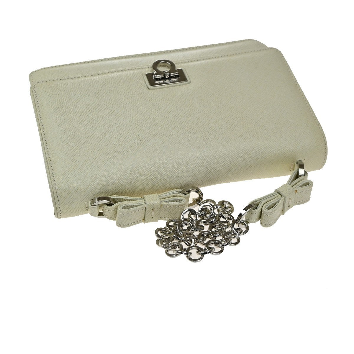 SALVATORE FERRAGAMO Gancini Chain Mini Shoulder Bag Leather White SHW 63KP530