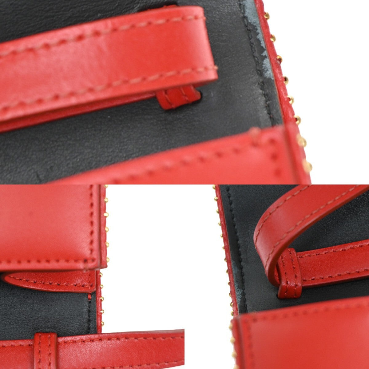 SALVATORE FERRAGAMO Vara Studs 2Way Shoulder Clutch Hand Bag Leather Red 88EE395