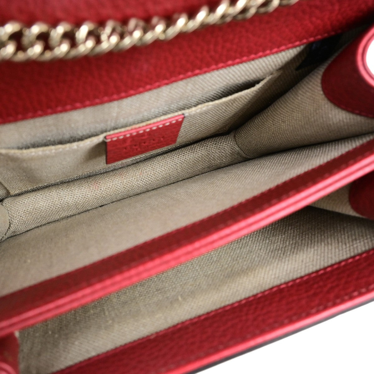GUCCI Logo Interlocking G Chain Mini Shoulder Bag Leather Red GHW Italy 14YH072