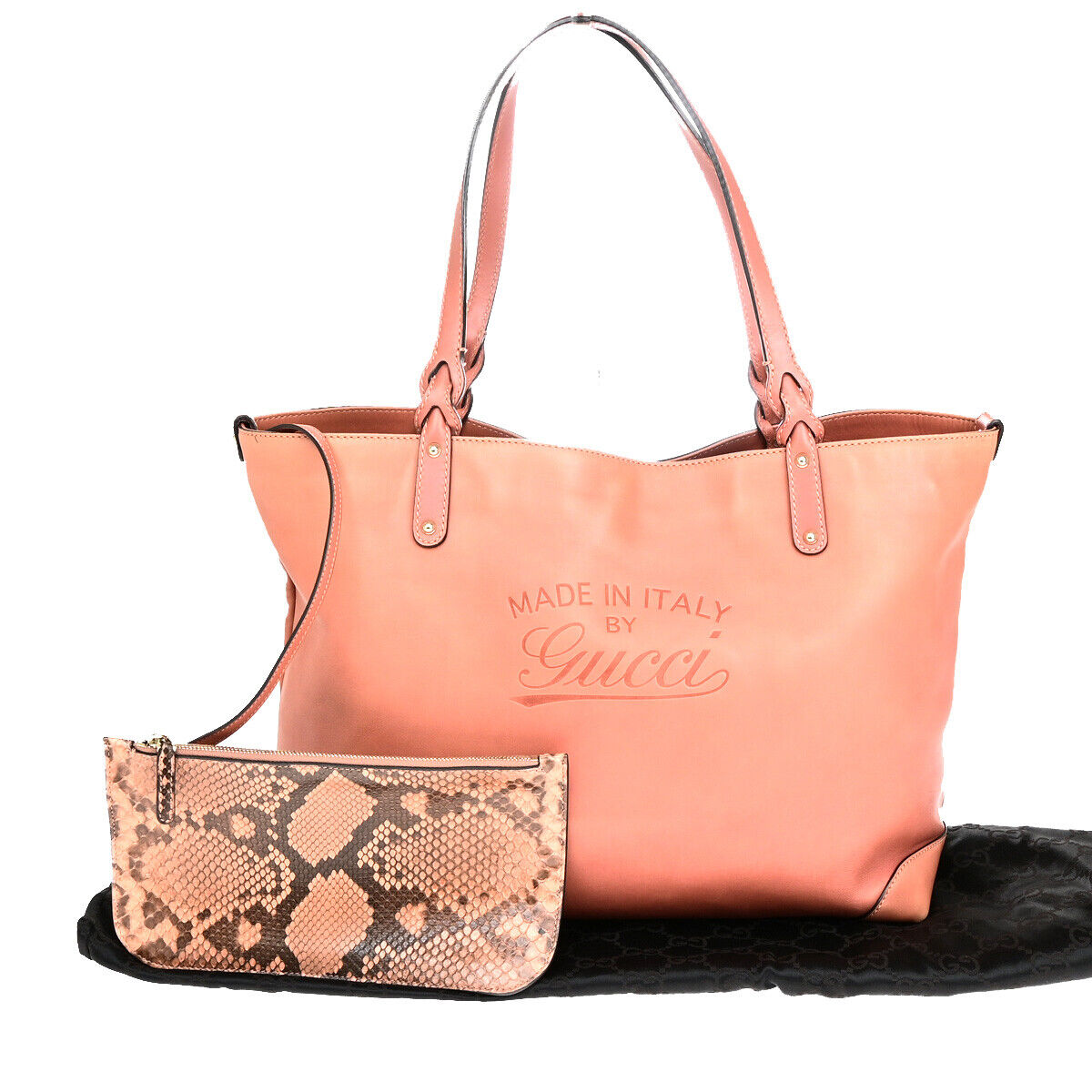 GUCCI Logo Shoulder Tote Bag Pouch Exotic Leather Pink GHW Italy 82YF660