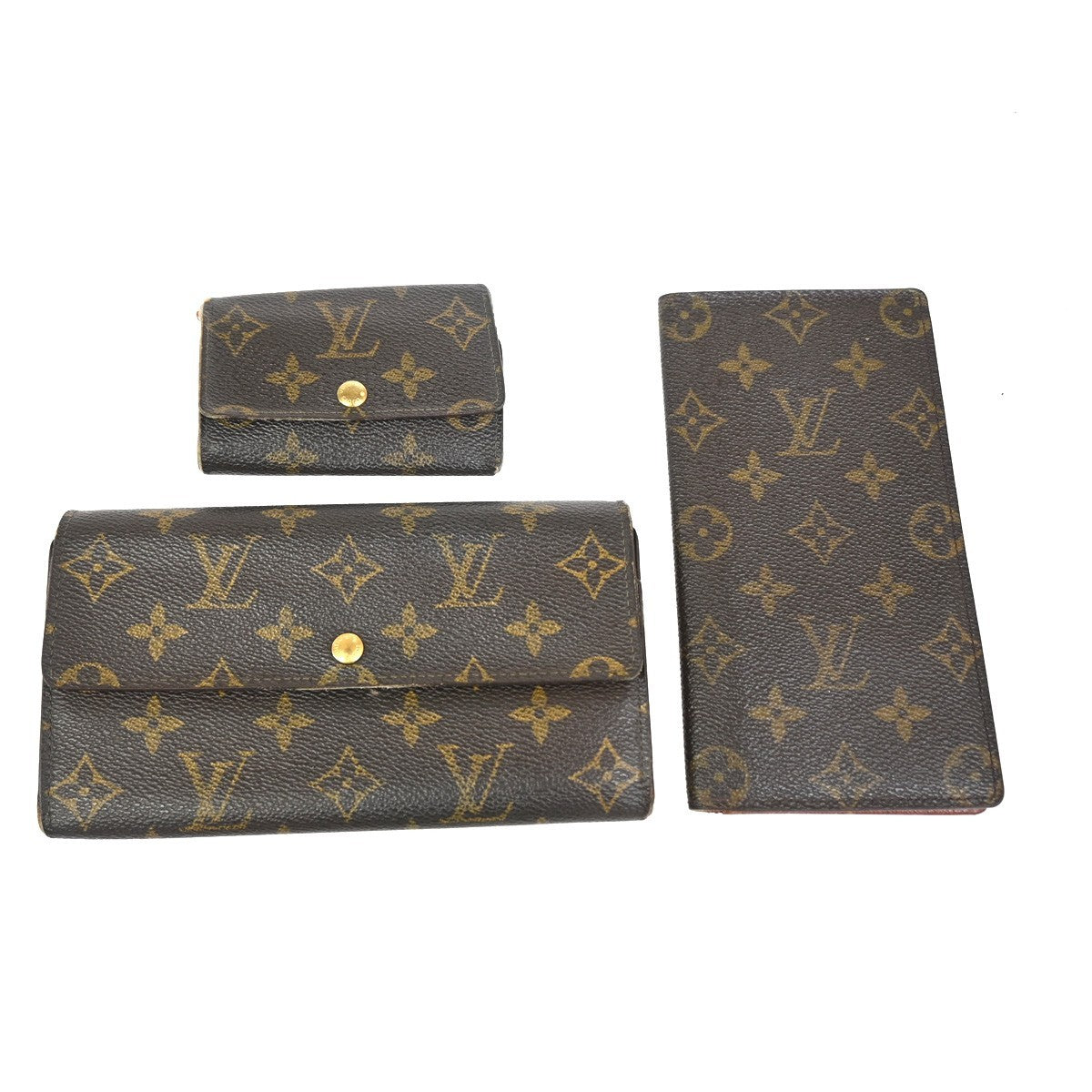 LOUIS VUITTON LV Logo 3 Set Long Wallet Key Case Monogram Leather Brown 02KC769