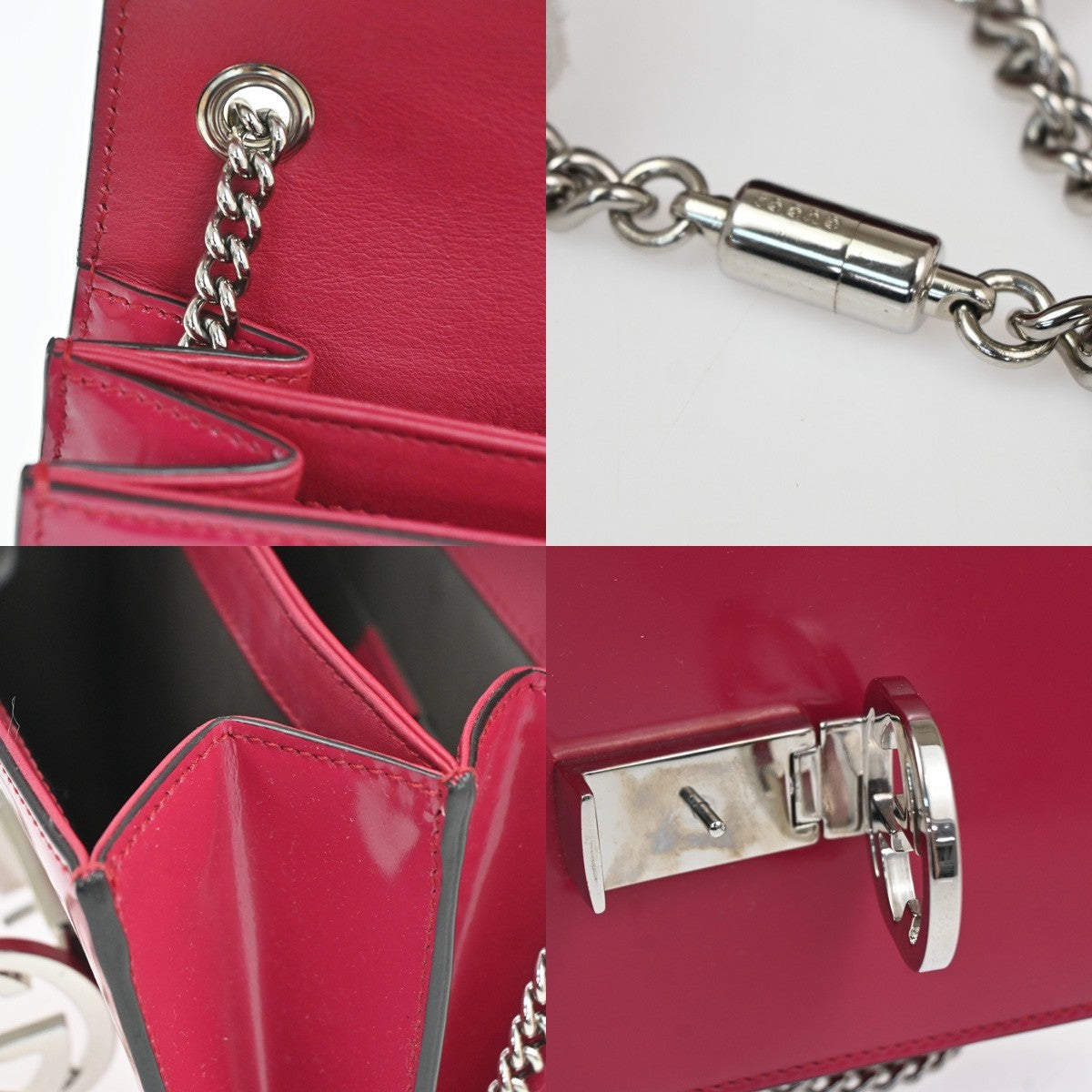 GUCCI Interlocking G Mini Chain Shoulder Bag patent Leather Pink SHW 71TA665