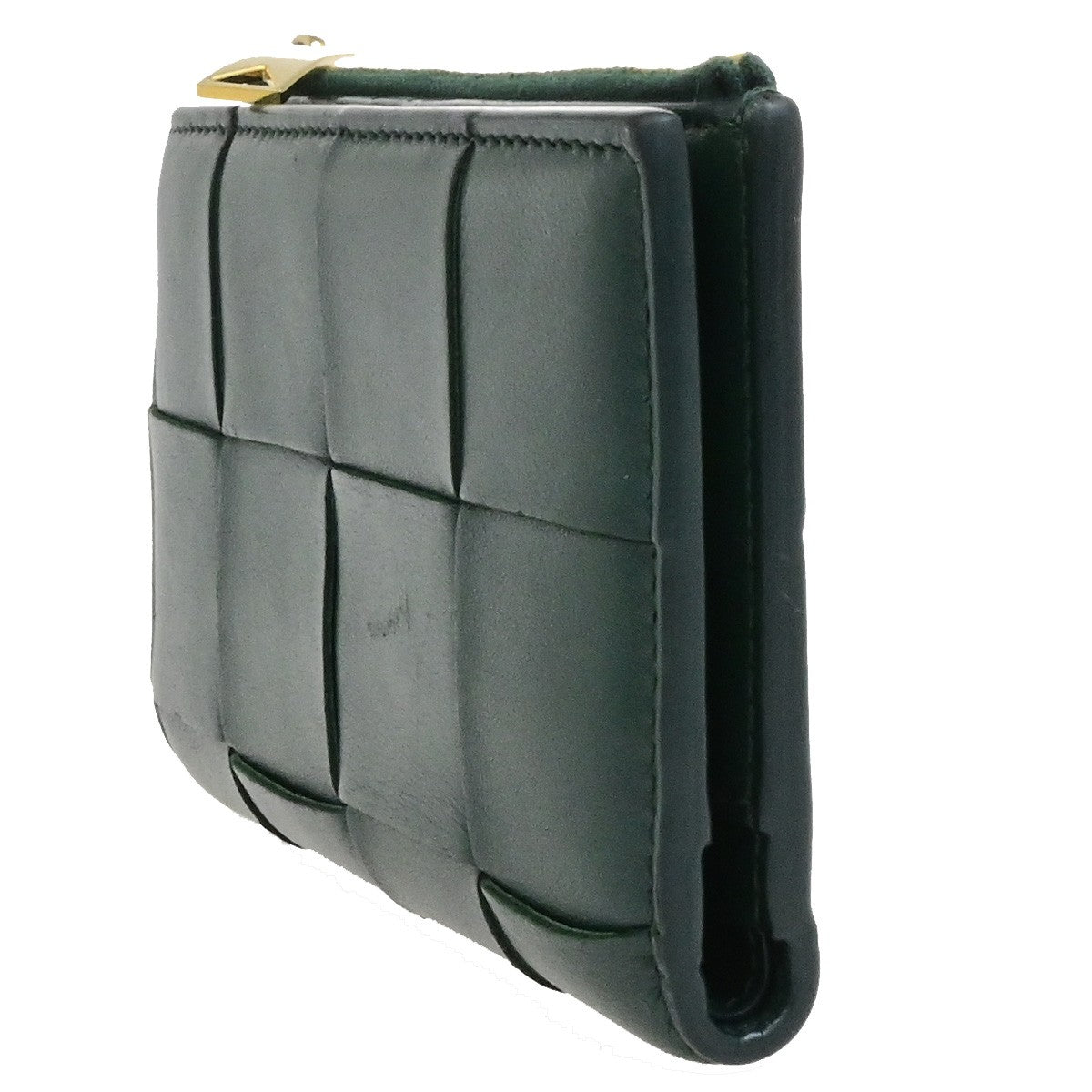 BOTTEGA VENETA Logo Cassette Bifold Wallet Purse Leather Green Italy 32RL091