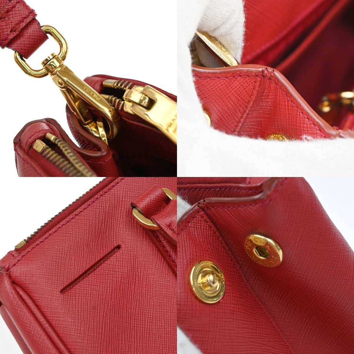 PRADA Logo Saffiano 2Way Shoulder Hand Bag Leather Red GHW 95RF247