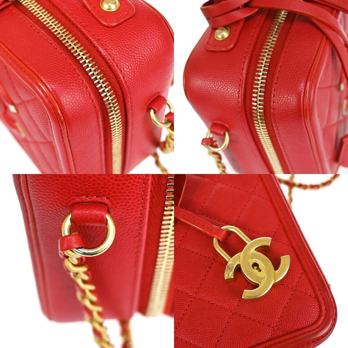 CHANEL CC Mini Matelasse 2Way Chain Shoulder Bag Caviar Leather Red GHW 765RH755