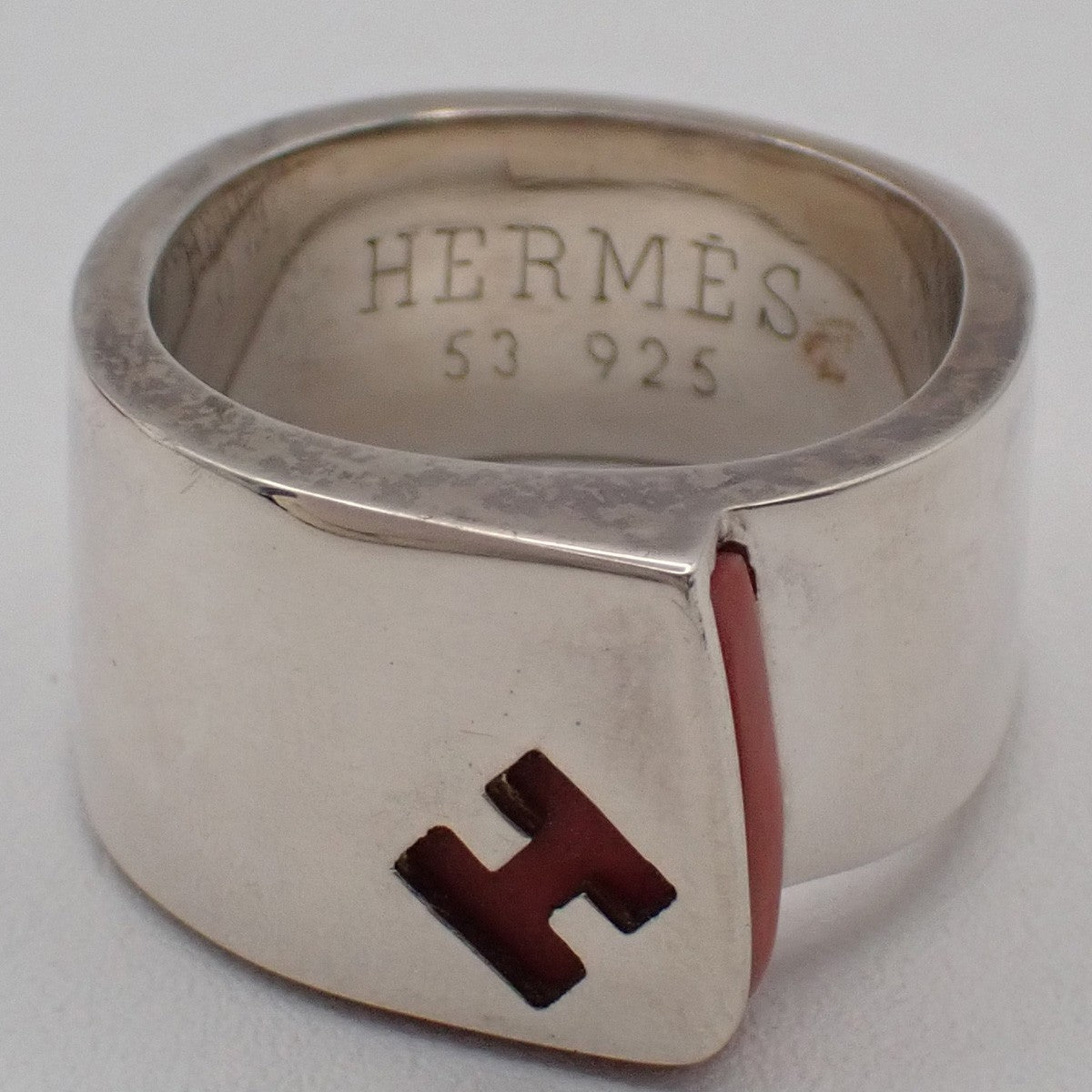 HERMES H Logo Candy Ring Size 53 Silver Ag 925 Red Accessory 32RP016