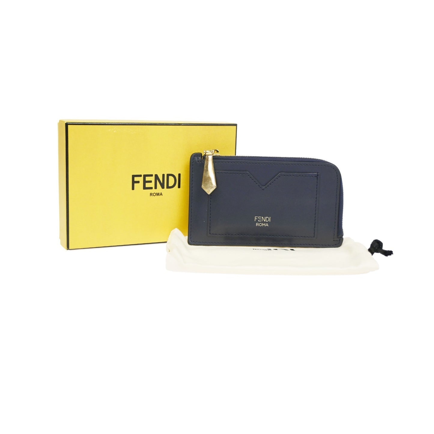 FENDI  Logo Fragment Case Coin Wallet Purse Leather Blue GHW Italy 63CA862