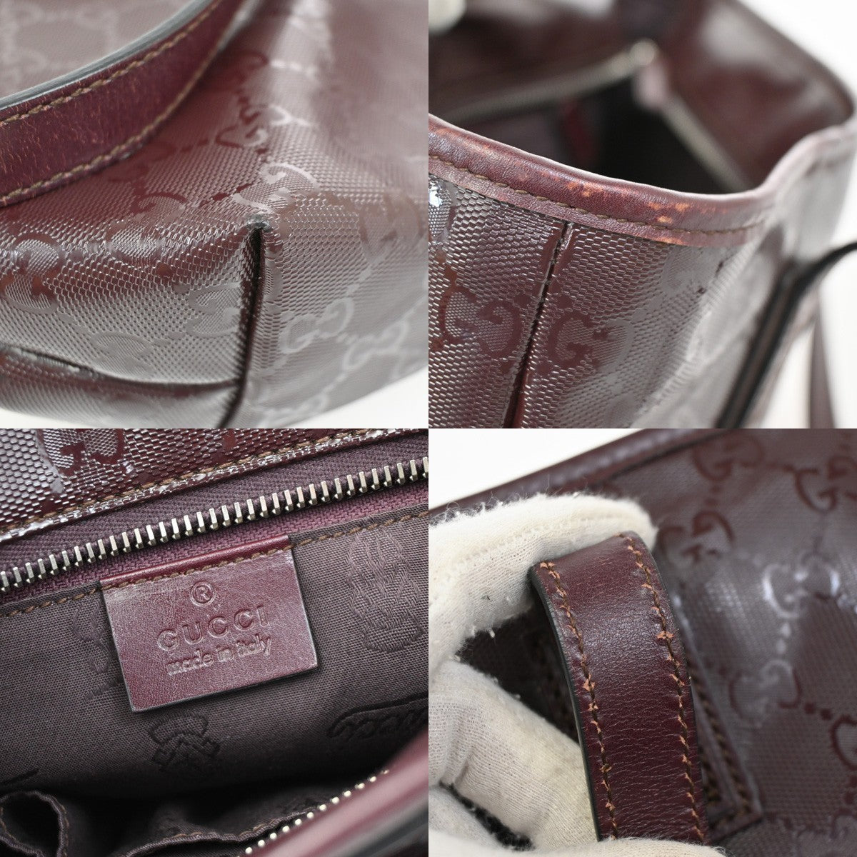 GUCCI GG Pattern Imprime Shoulder Bag PVC  Leather Red Burgundy Italy 39KC078