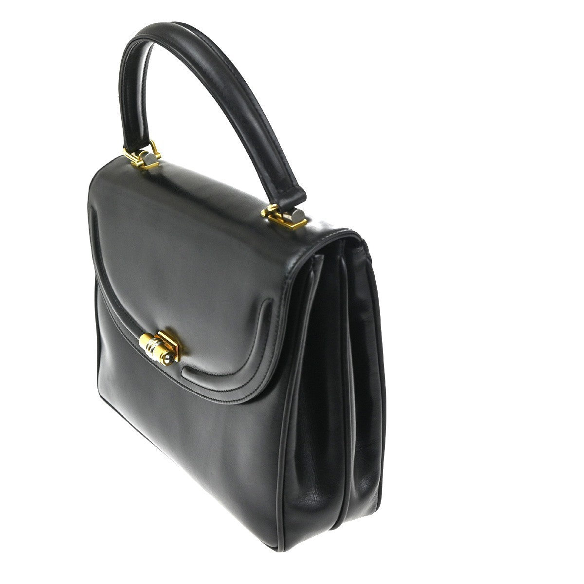 GUCCI Logo Top Handle Hand Bag Leather Black GHW Italy 62KC512